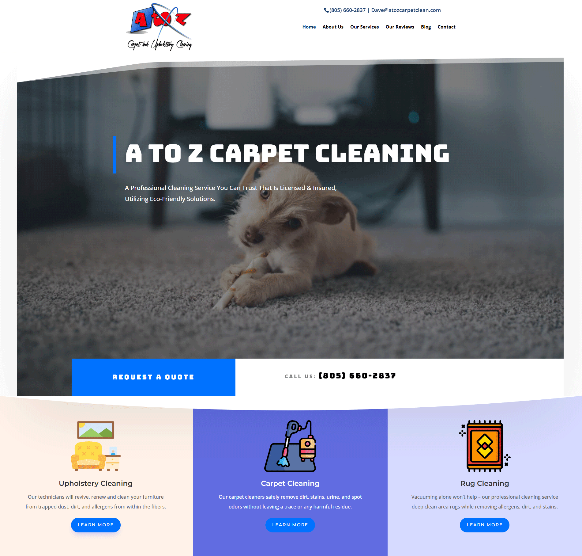 Animated preview of A to Z Carpet Cleaning website